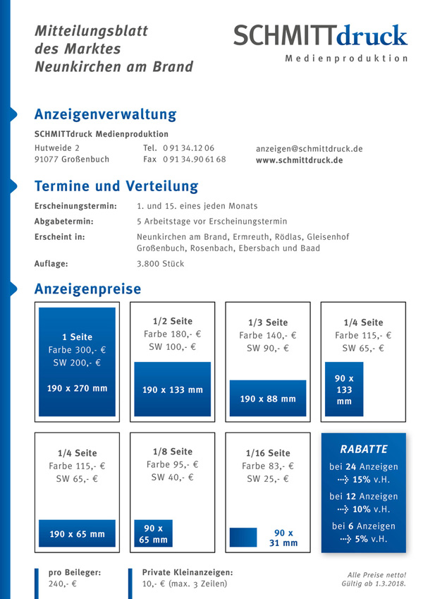 Preise Werbeanzeigen Mitteilungsblatt